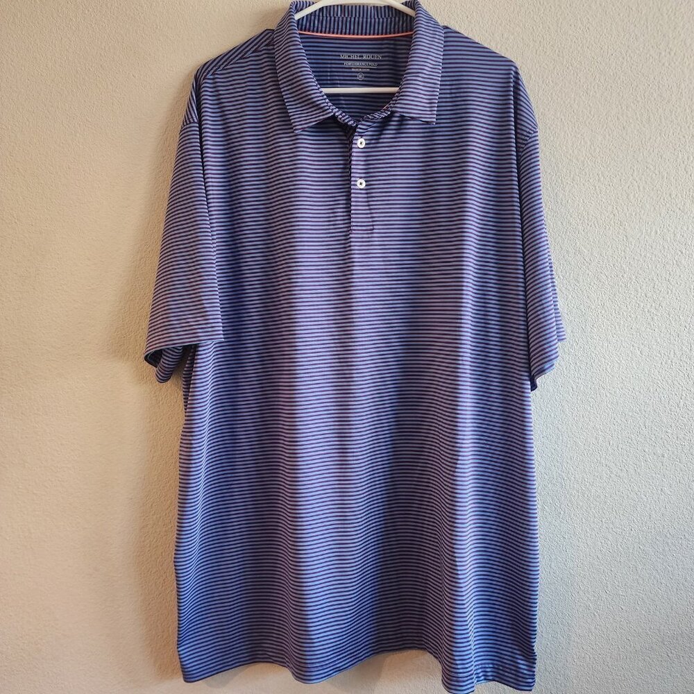 Michel Rouen Polo Shirt Mens 3XL Purple Blue Striped Performance Golf Deer Logo